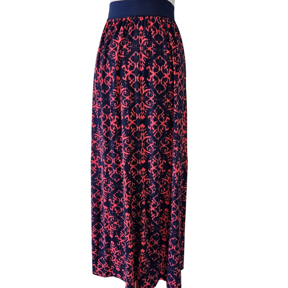 Small Maxi Skirt Coral Navy Blue Pattern Bohemian Comfortable Stretch Waist‎ - Picture 3 of 6
